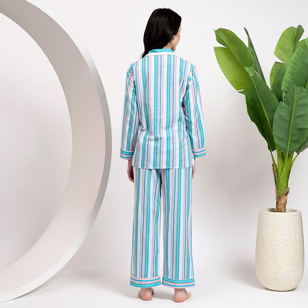 Women’s stripe cotton pajamas – block print PJs