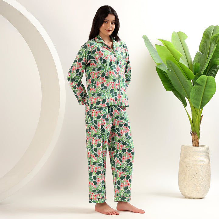Handmade floral cotton pajama set – Indian block print sleepwear