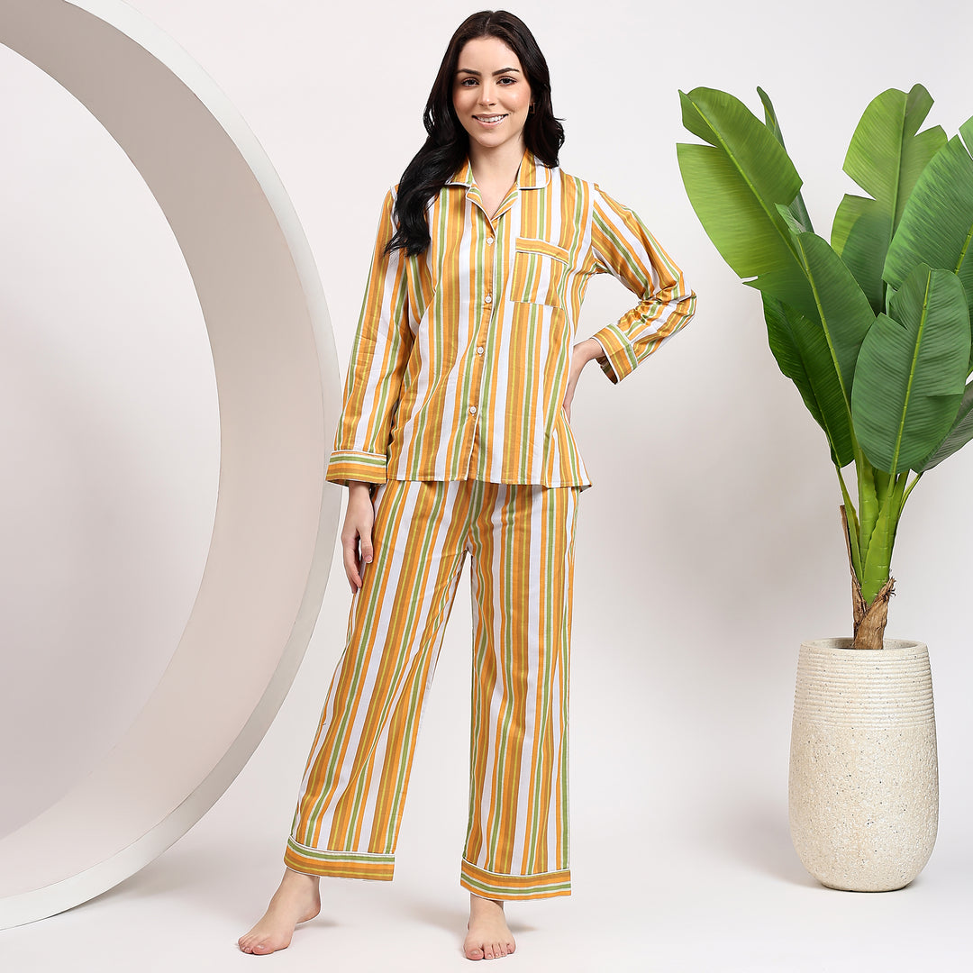 Cozy stripe print pajamas – Indian cotton handmade PJs
