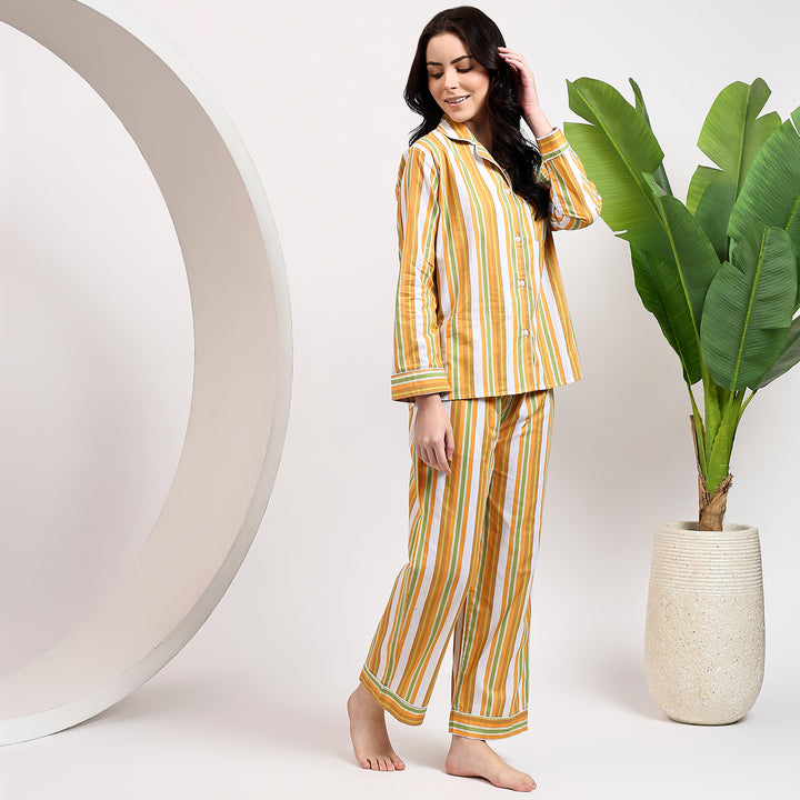 Women’s stripe cotton pajamas – traditional Indian block print sleepwear