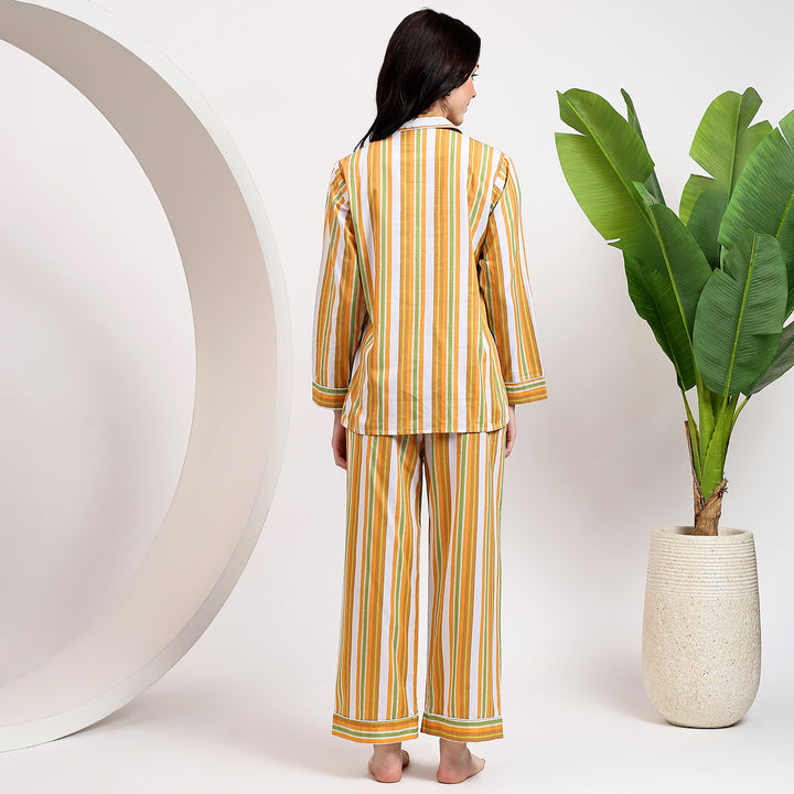 Block print cotton PJ set – striped matching pajamas for women