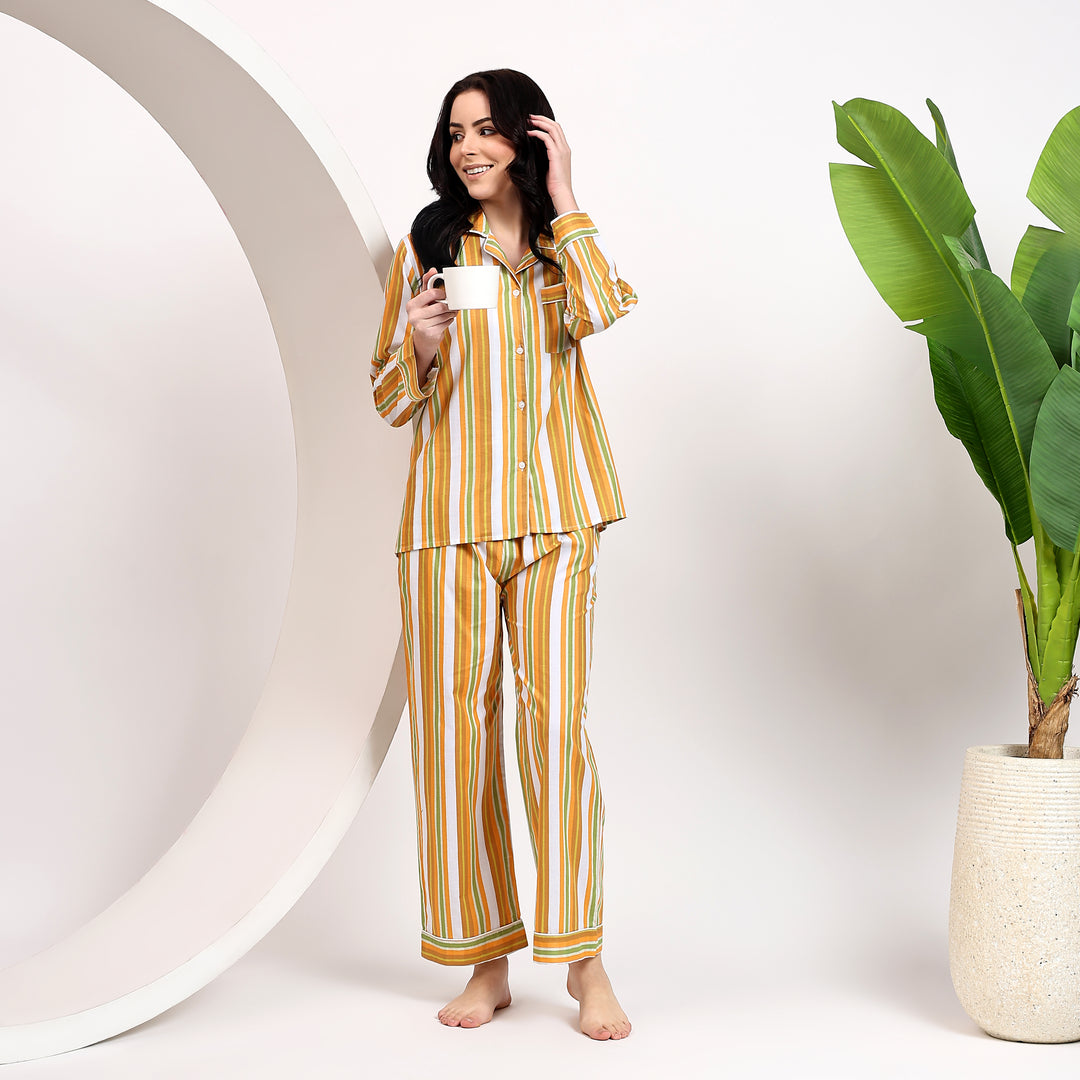 Stripe print pajama set & PJs – block print cotton pajamas for women