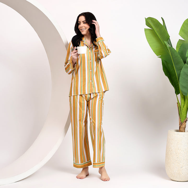 Stripe print pajama set & PJs – block print cotton pajamas for women