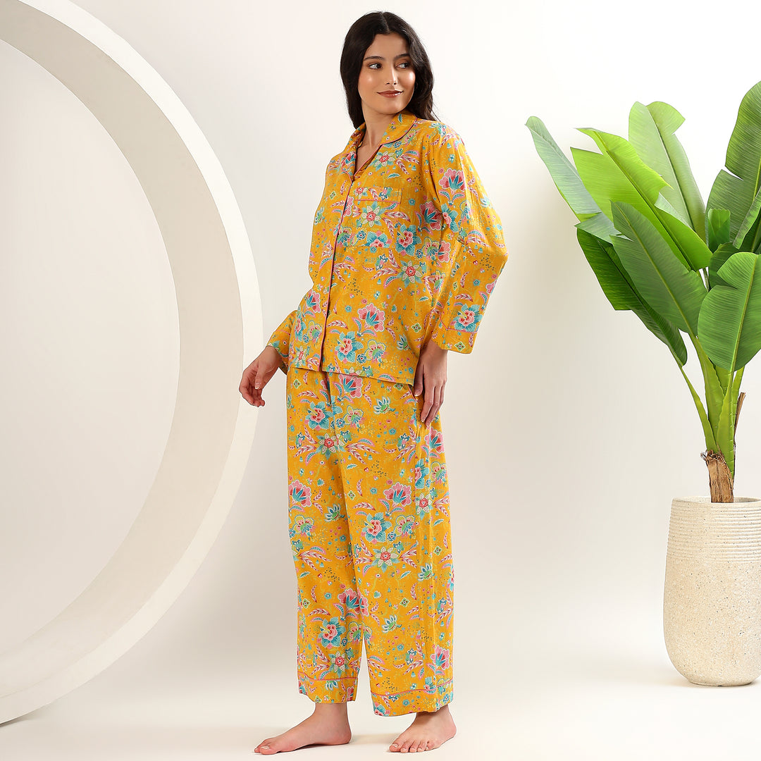 Women’s cotton pajama sets – floral block print Indian sleepwear