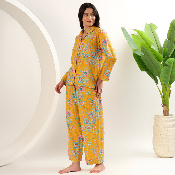 Women’s cotton pajama sets – floral block print Indian sleepwear
