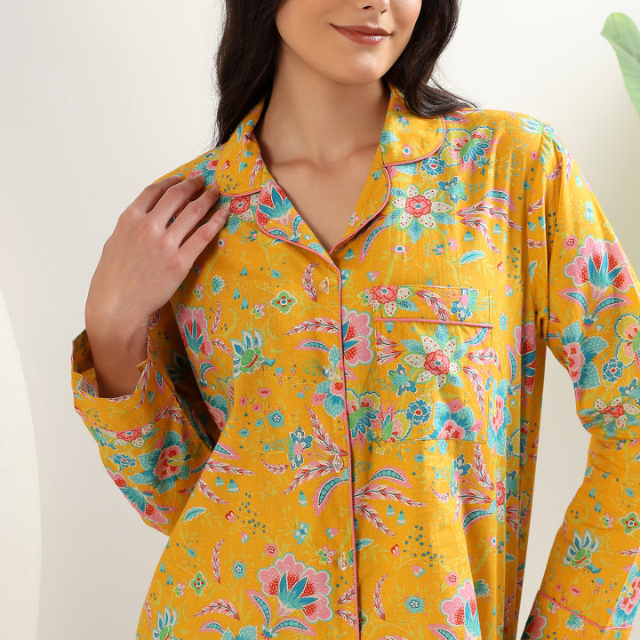 Handmade Indian cotton PJs – block print floral pajama set for women