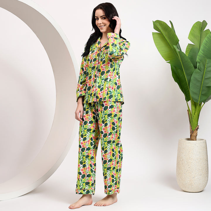 Indian block print cotton pajamas for women – floral PJ set