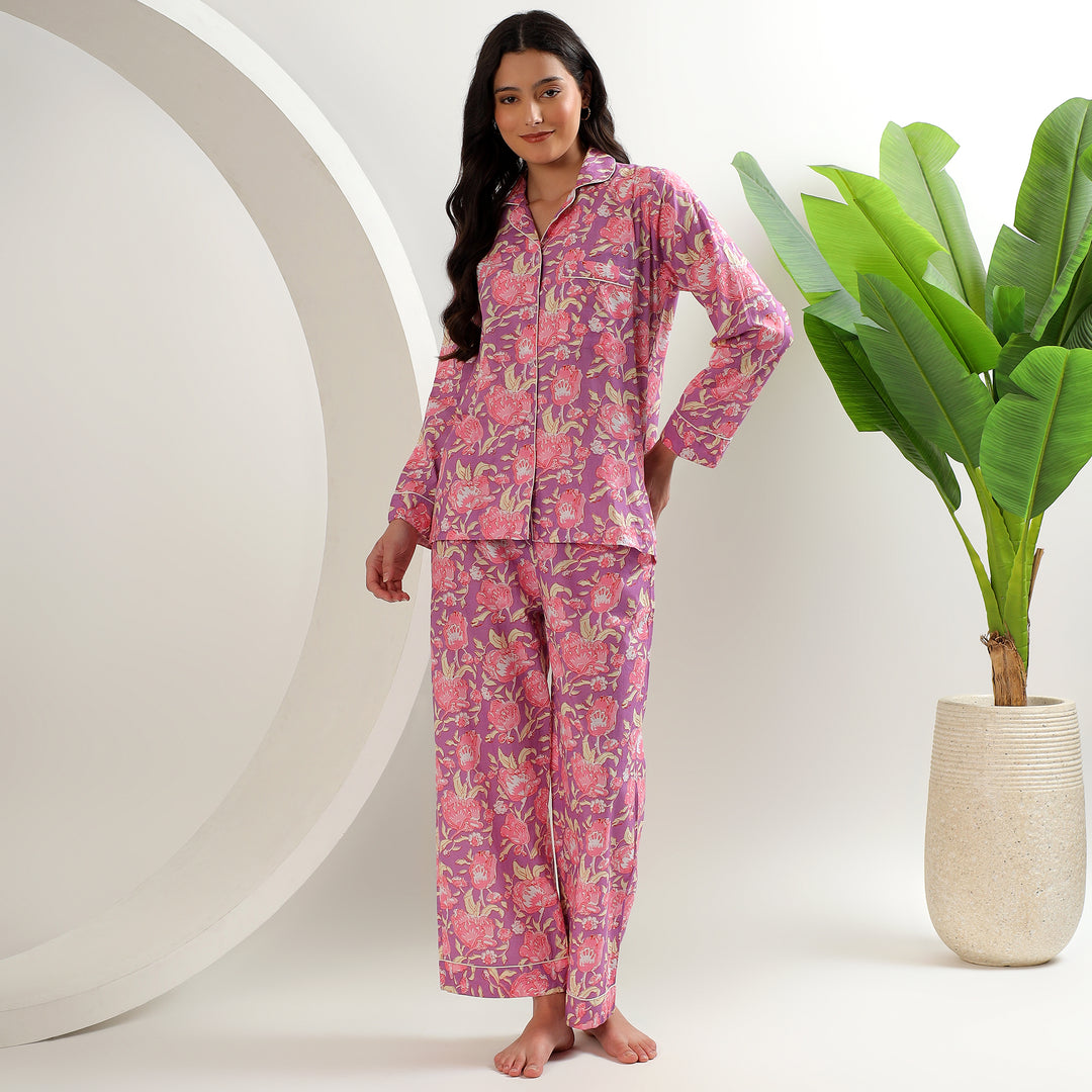 Handmade cotton block print pajama set – family matching sleepwear