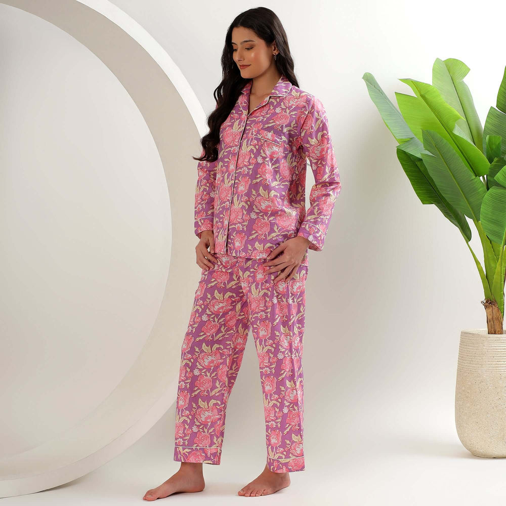 Matching family cotton pajamas – block print PJ set for women