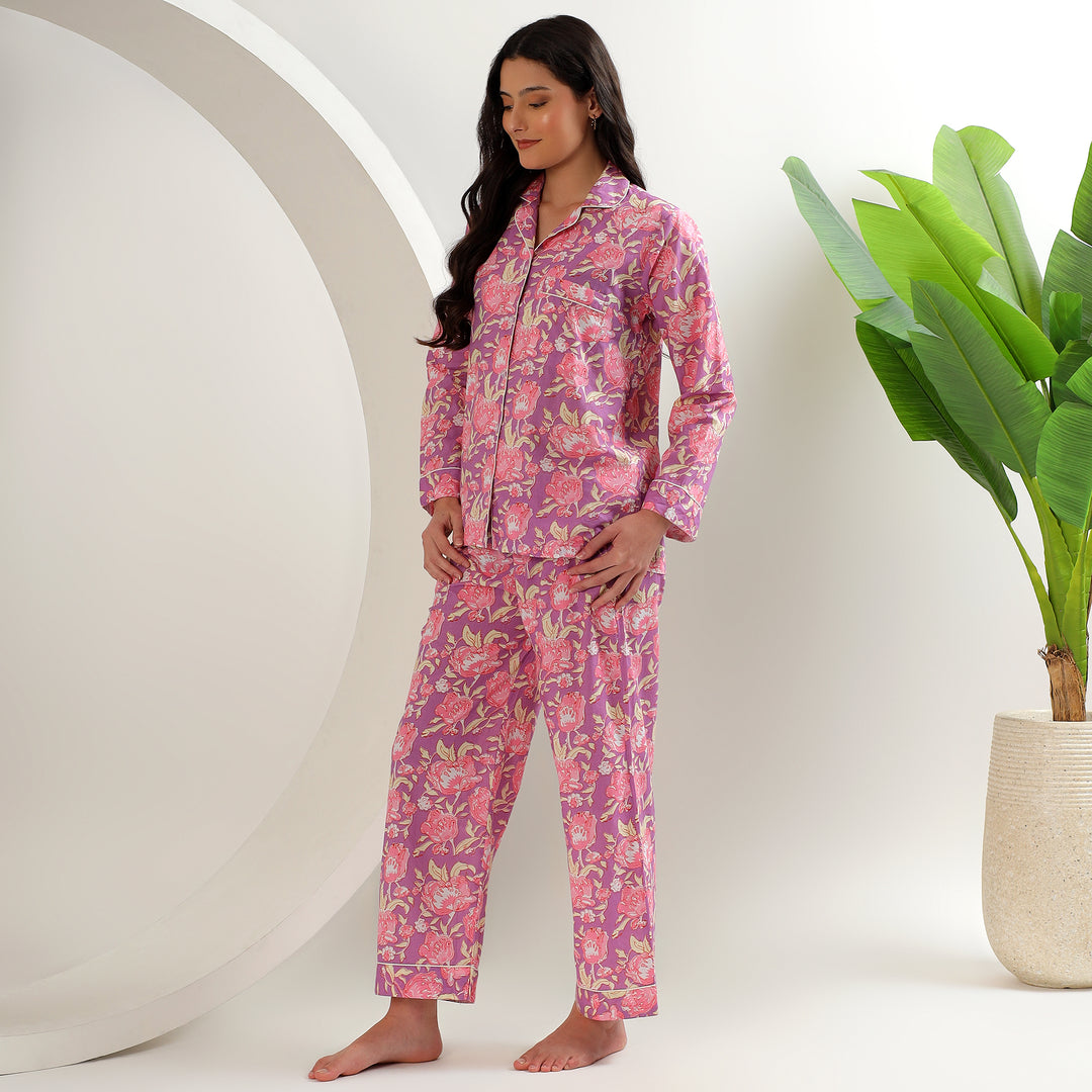 Matching family cotton pajamas – block print PJ set for women