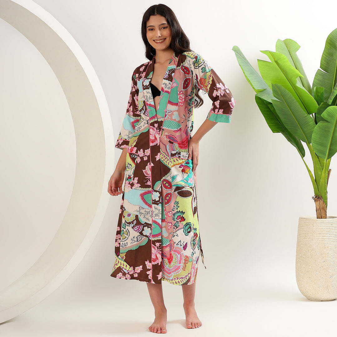 Indian block print dressing gown – women’s cotton kimono bathrobe