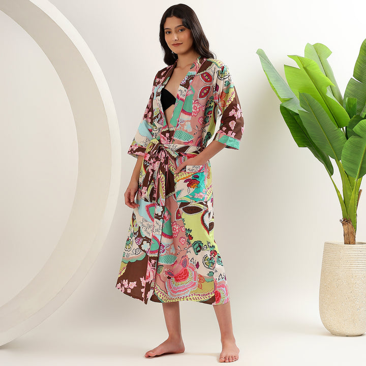 Indian block print dressing gown – cotton kimono bathrobe for women