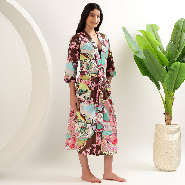 Indian Block Print Dressing Gown – Kimono & Cotton Bathrobe