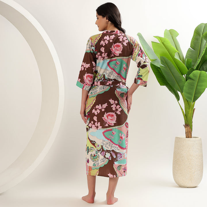 Handmade cotton bathrobe – Indian block print kimono robe