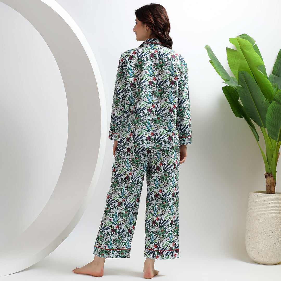 Family matching tropical print pajamas – floral cotton sleepwear