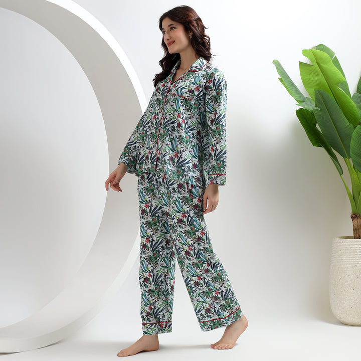 Cotton floral tropical print PJ set – women’s matching pajamas