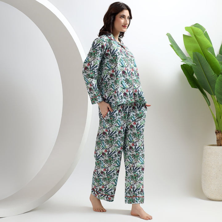 Women’s tropical floral print pajamas – soft cotton PJ set