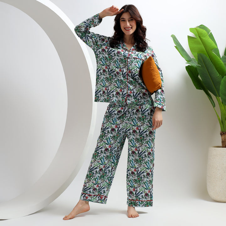 Handmade cotton floral PJ set – tropical print pajamas for women