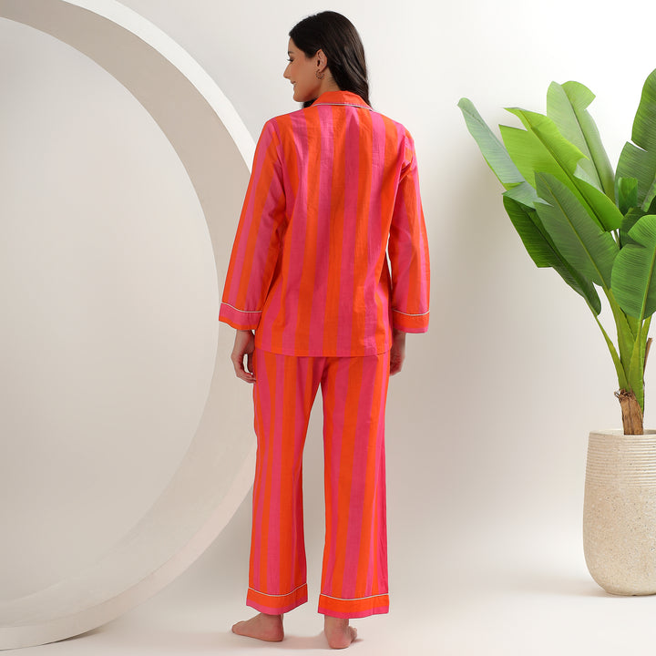Soft cotton striped pajamas – block print PJ set for women