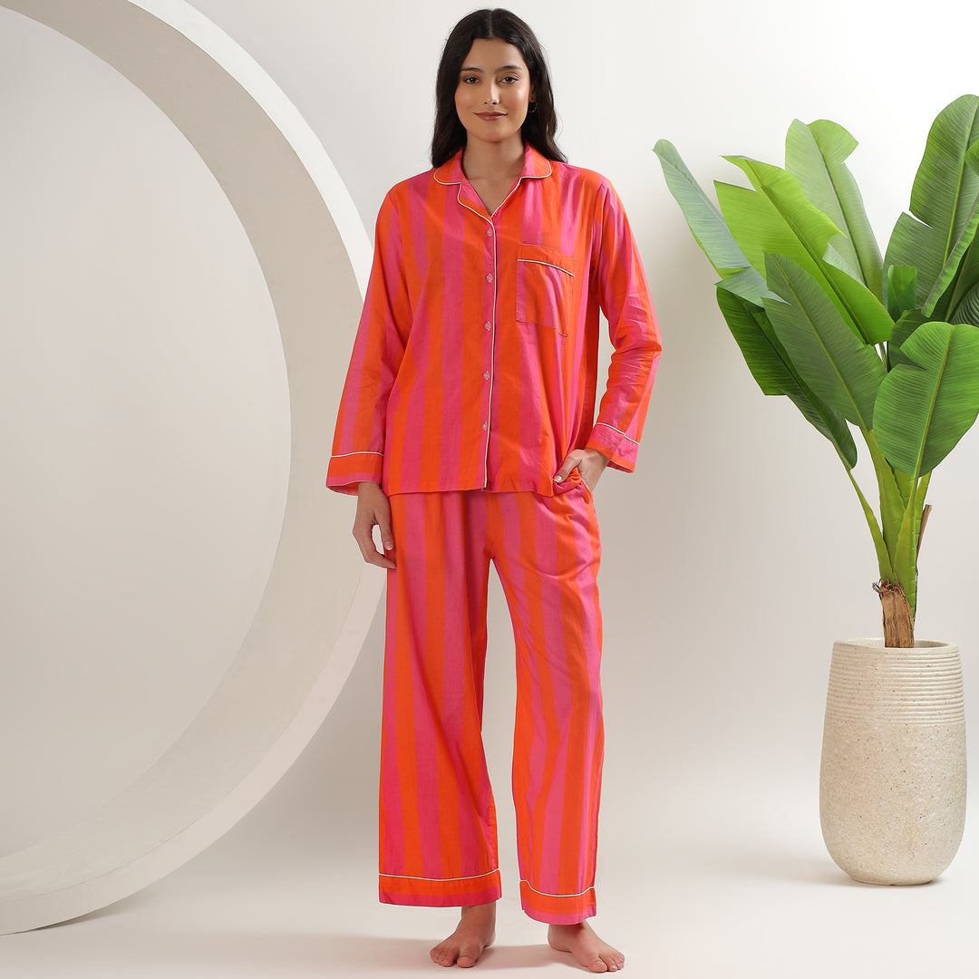 Block print cotton pajamas & PJs – stripe family matching pajama set