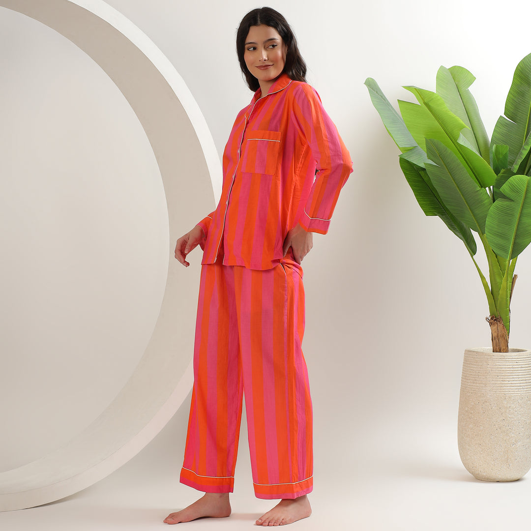 Handmade striped cotton pajamas – block print PJ set