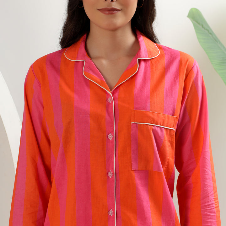 Block print cotton PJs & pajamas – striped set for women