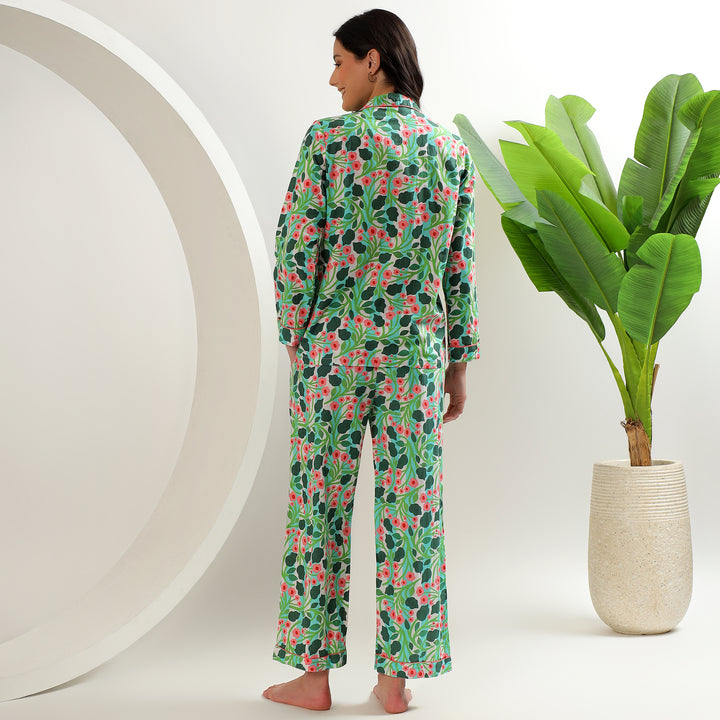 Women’s block print cotton sleepwear – floral PJ set