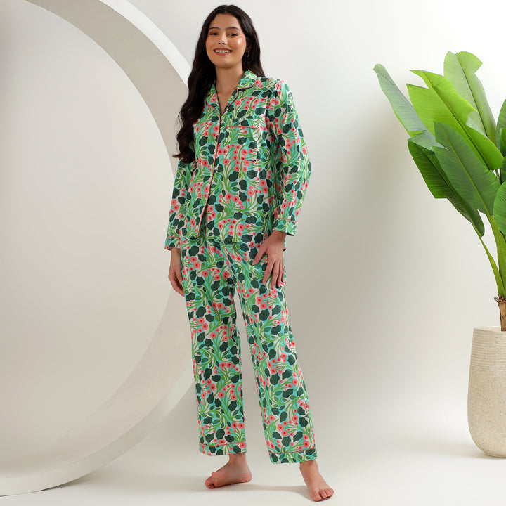 Floral print cotton PJs – Indian block print pajama set