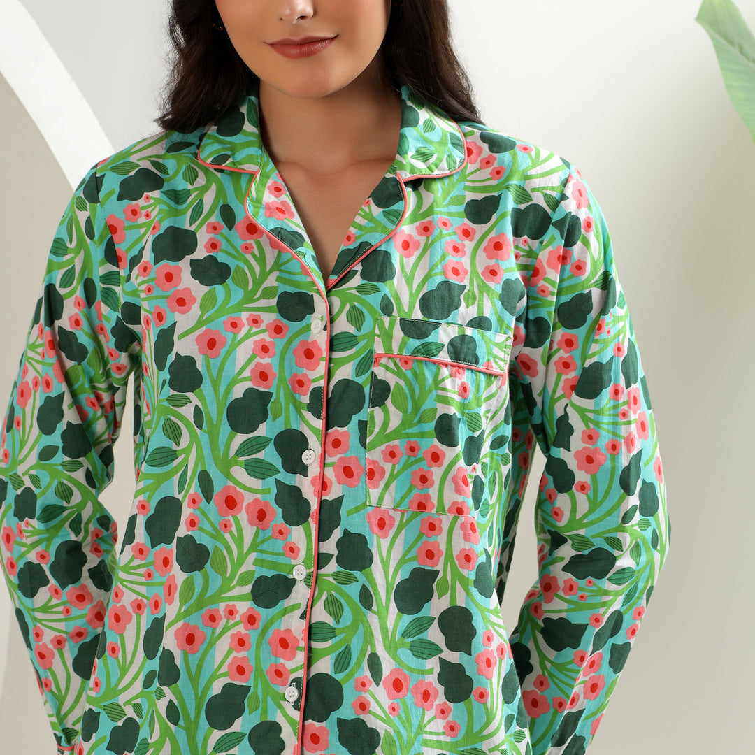 Women’s floral block print cotton pajamas & PJs