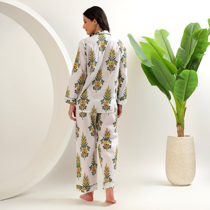 Soft cotton floral pajama set – block print matching sleepwear