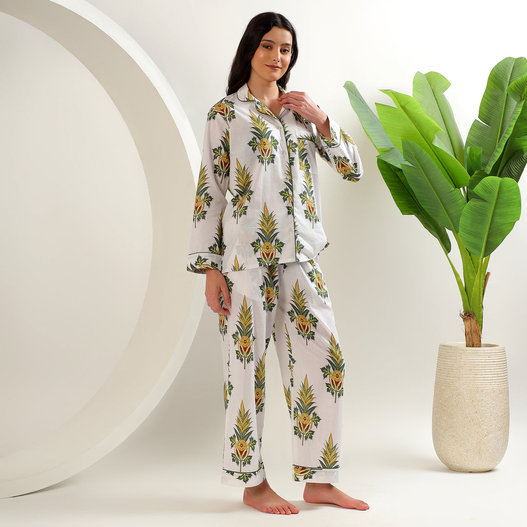 Handmade floral block print pajamas – women’s cotton PJ set