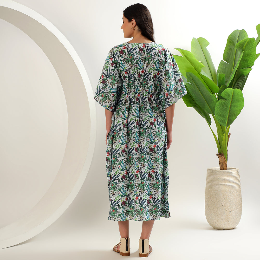 Indian handmade floral print caftan in breathable cotton