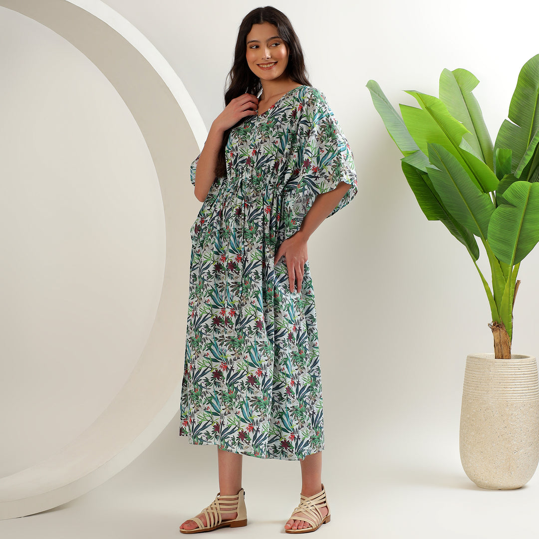 Block printed floral kaftan dress – Indian cotton