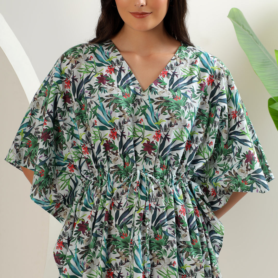 Lightweight tropical caftan – floral bohemian design