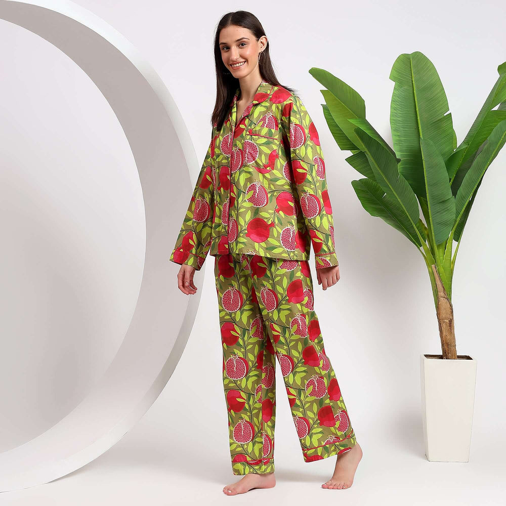 Women’s cotton pajamas – breathable pomegranate fruit print PJ set