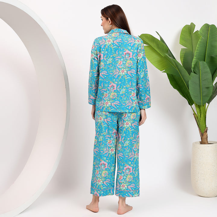 Comfortable Indian cotton PJs – floral block print pajamas for women