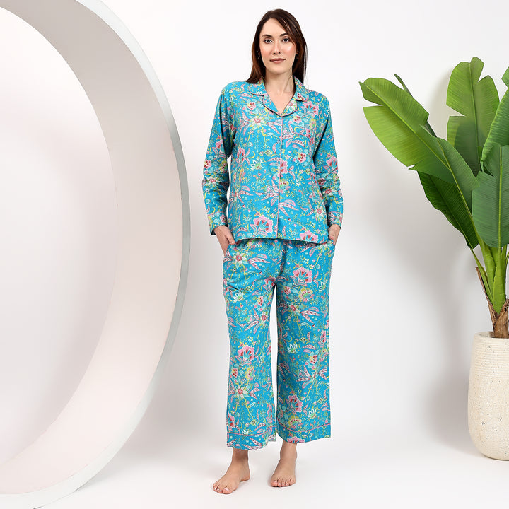 Comfortable floral cotton pajamas – handmade Indian block print PJs