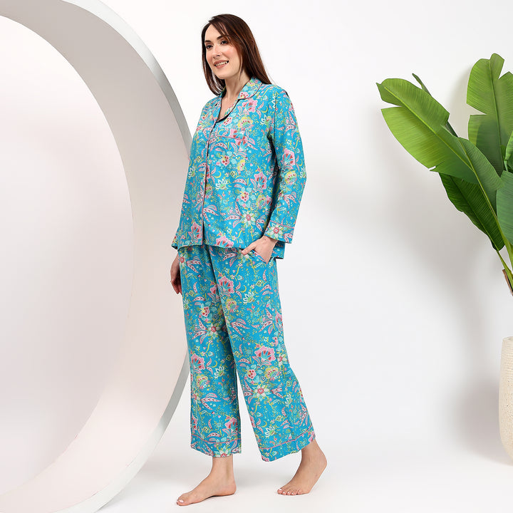 Handmade block print cotton pajamas – women’s floral PJs