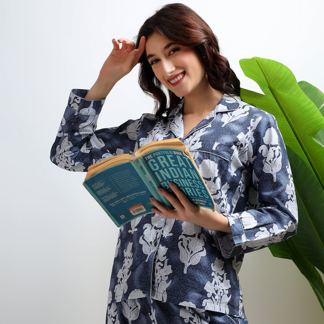 Cotton indigo pajama set – matching PJs for women and family