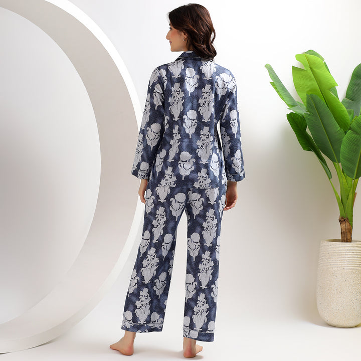 Indigo cotton pajama set – family matching PJs for women