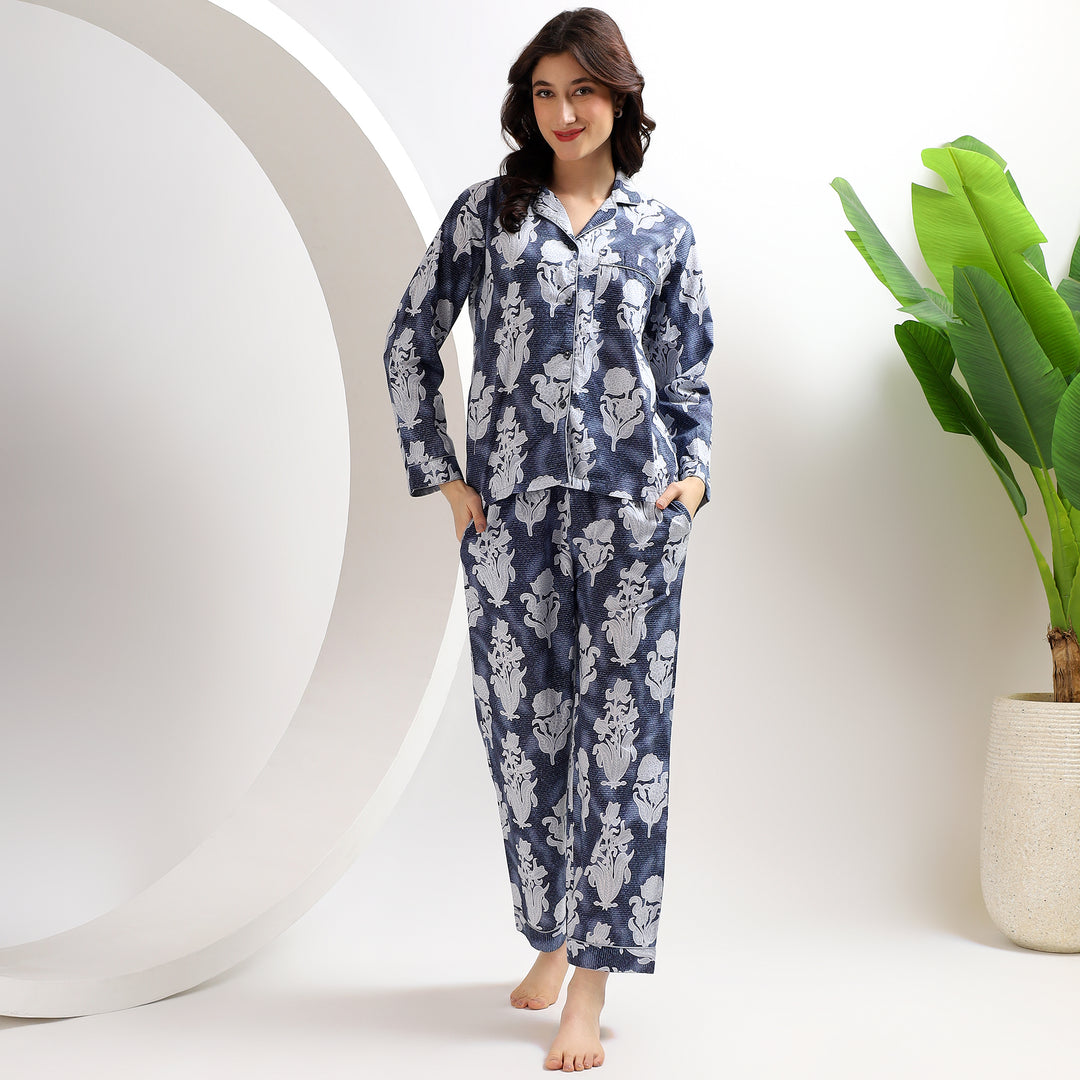 Blue Indigo Matching Pajamas – Cotton PJ Set for Women & Family