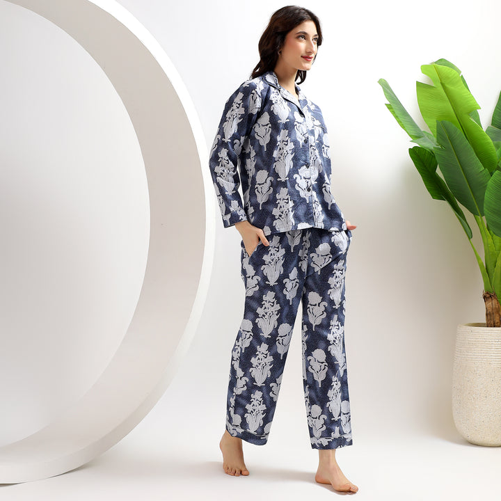 Women’s blue indigo pajamas – cotton matching PJ set