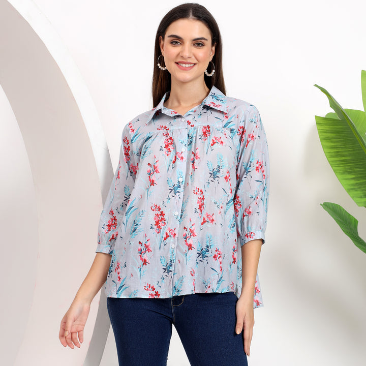 Relaxed fit floral button-down shirt offering comfort and style