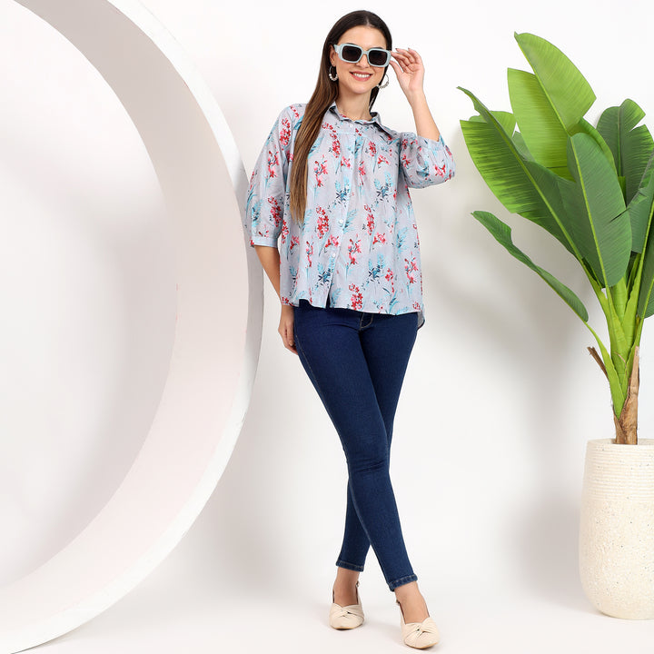 Pair this ditsy floral print shirt with jeans for a casual chic look