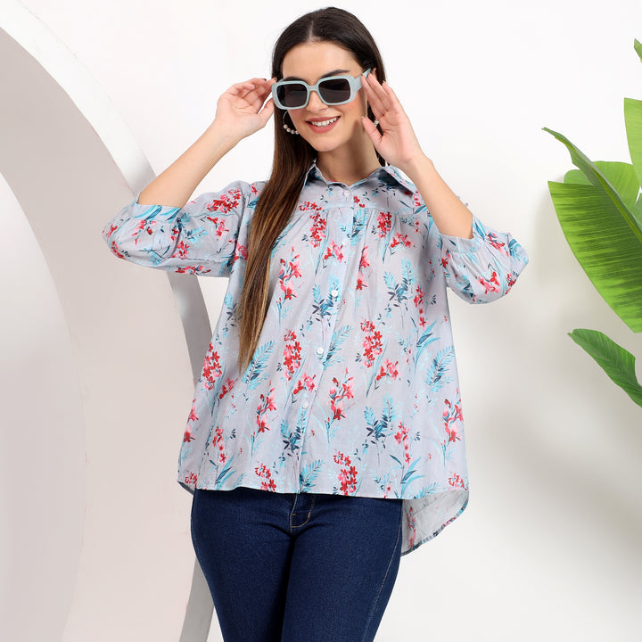 Buttoned cuff sleeves adding a neat finish to this floral shirt