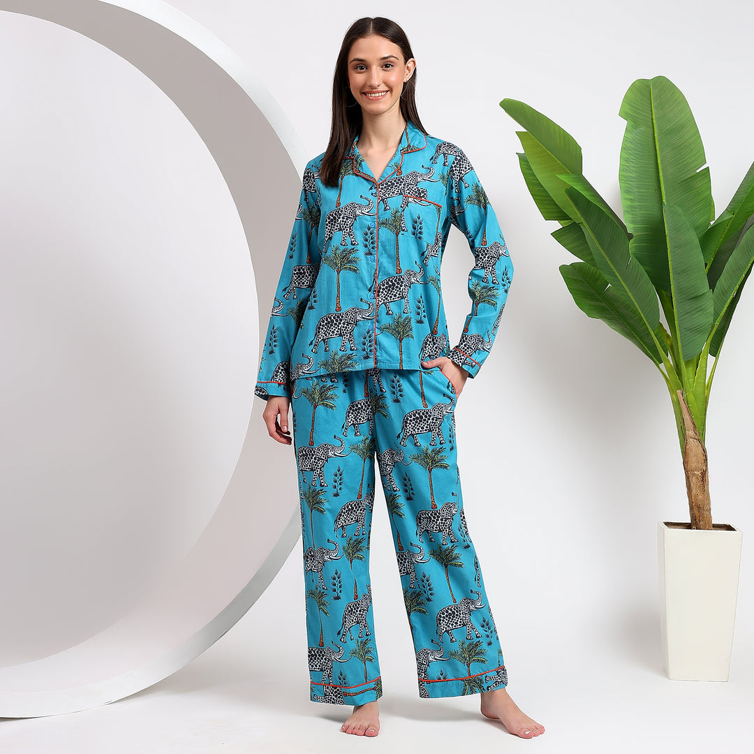 Cotton Wild Side Pajama Set - Animal Prints for Women