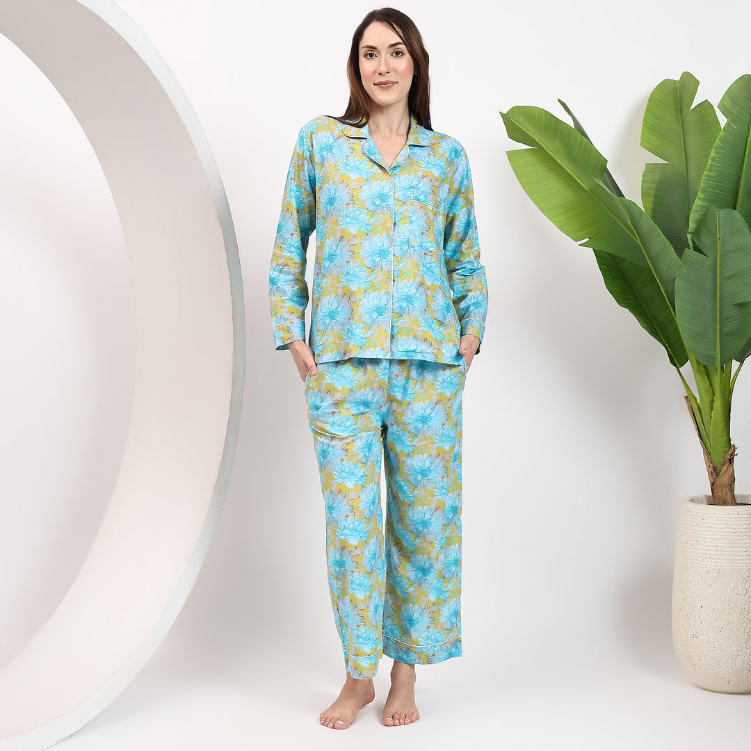 Women’s block print cotton pajama set