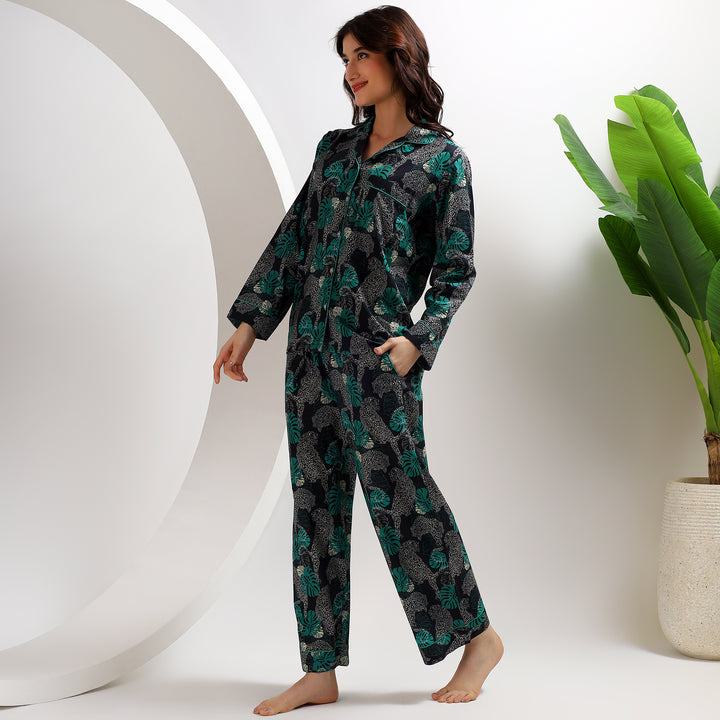 Women’s cotton PJ set – leopard animal print matching pajamas