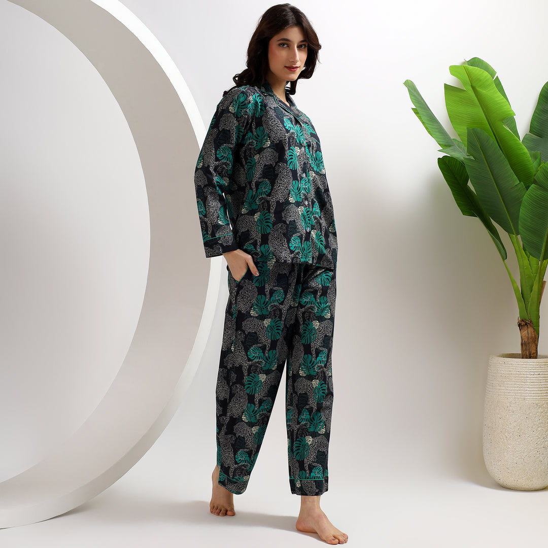 Leopard print cotton pajama set – women’s animal print sleepwear