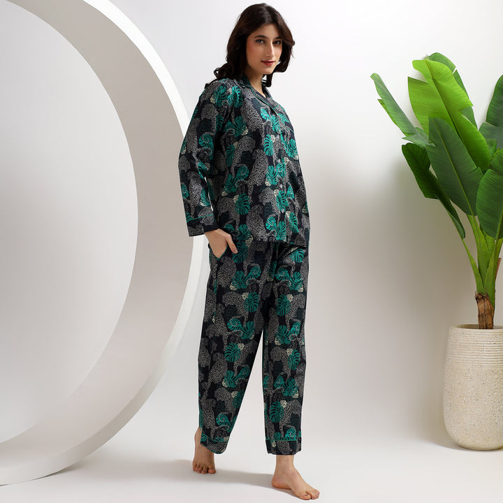 Leopard print cotton pajama set – women’s animal print sleepwear